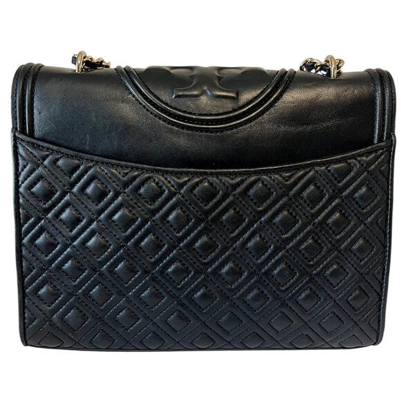 Tory Burch Fleming Leather Convertible Shoulder Bag Crossbody Black Chain Logo - Picture 3 of 14